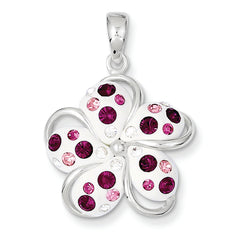 Sterling Silver Pink and White Stellux Crystal Flower Pendant