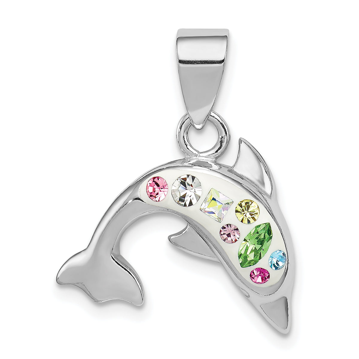 Sterling Silver Rhodium Plated Stellux Crystal Dolphin Pendant