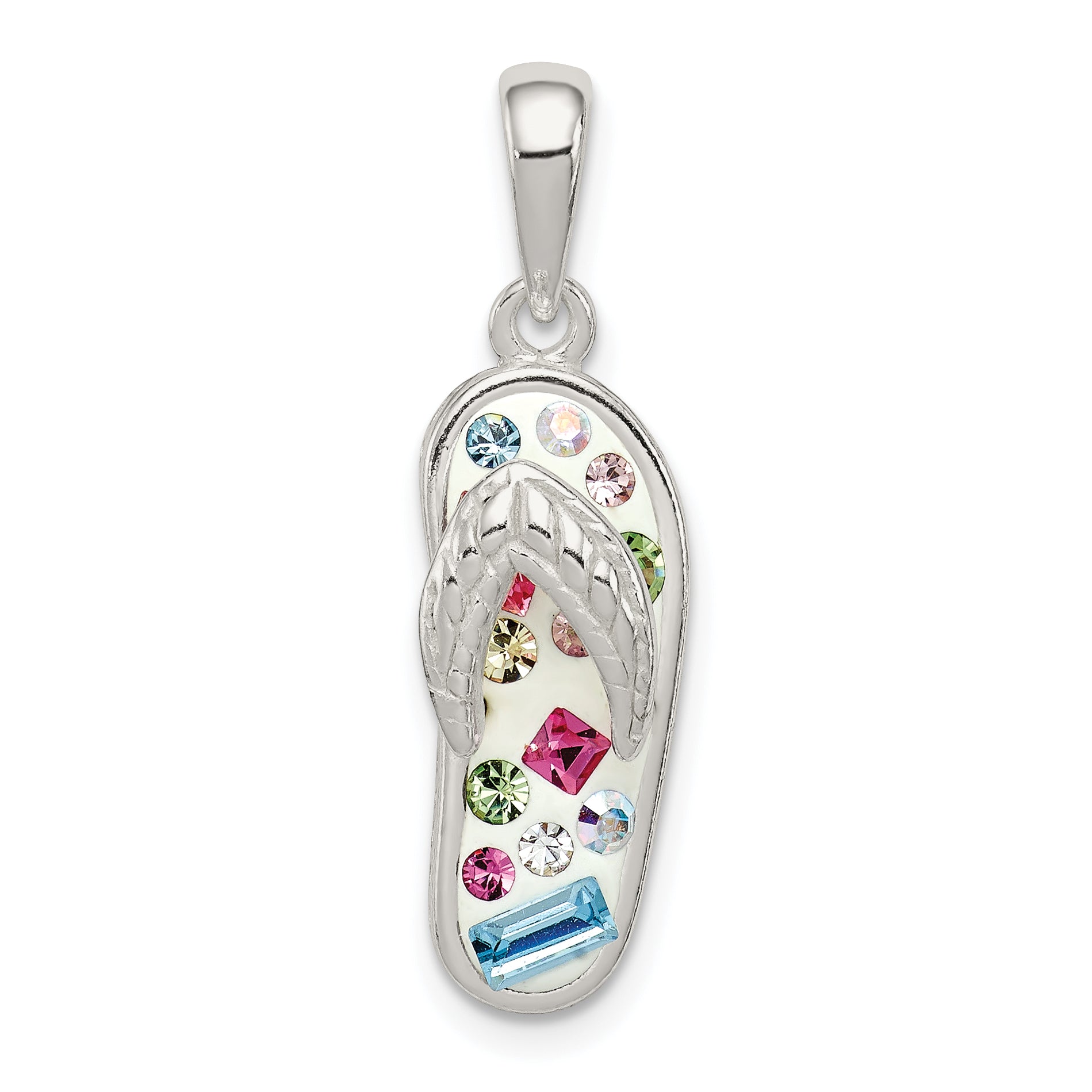 Sterling Silver Multi-Color Stellux Crystal Flip-flop Pendant