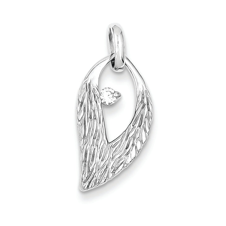 Sterling Silver Rhodium Plated CZ Leaf Pendant