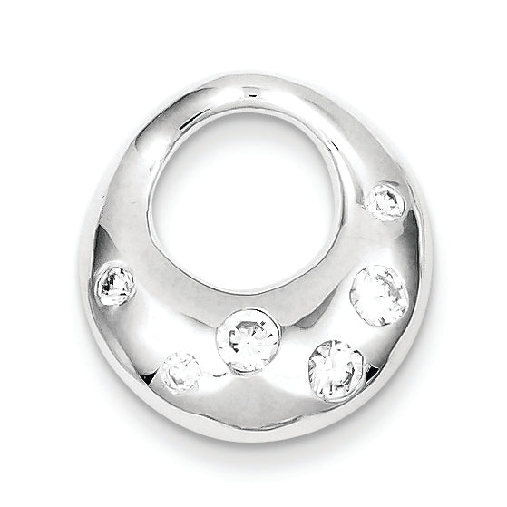 Sterling Silver Rhodium Plated CZ Circle Pendant Slide