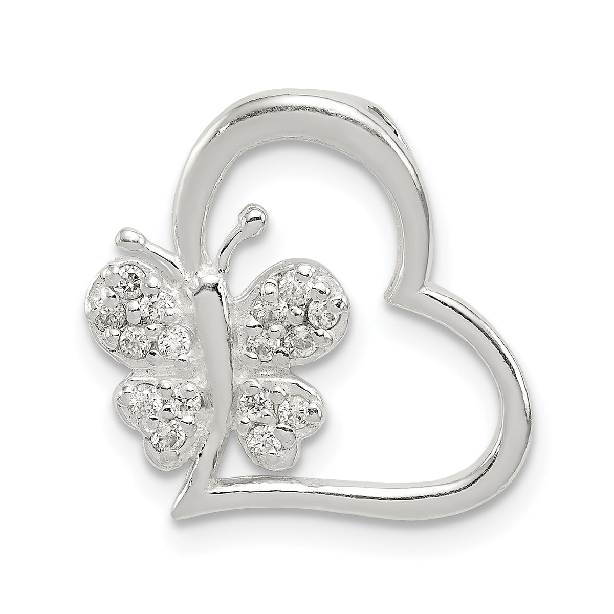 Sterling Silver CZ Heart with Butterfly Slide