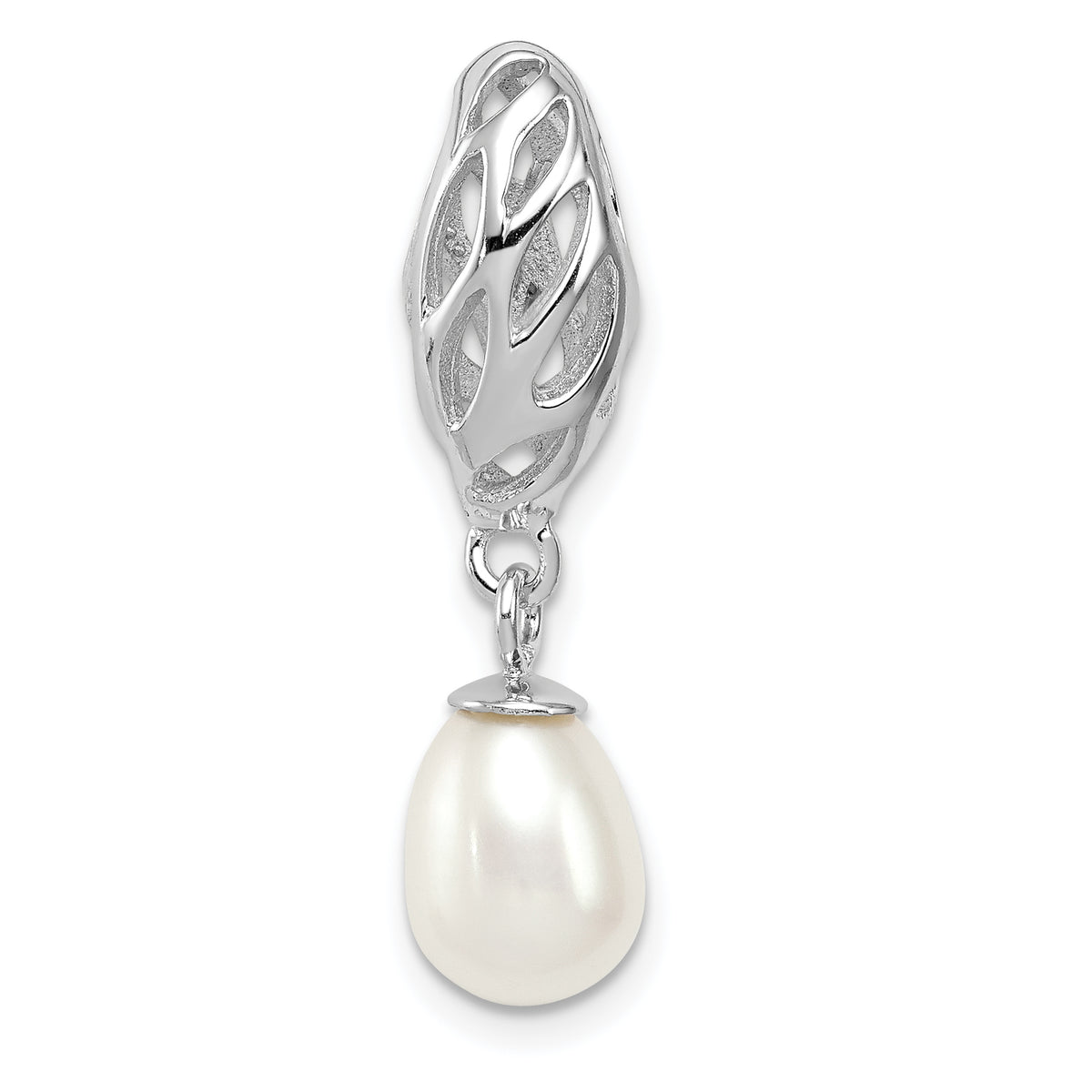 Sterling Silver Rhodium Plated White FW Cultured Pearl Pendant