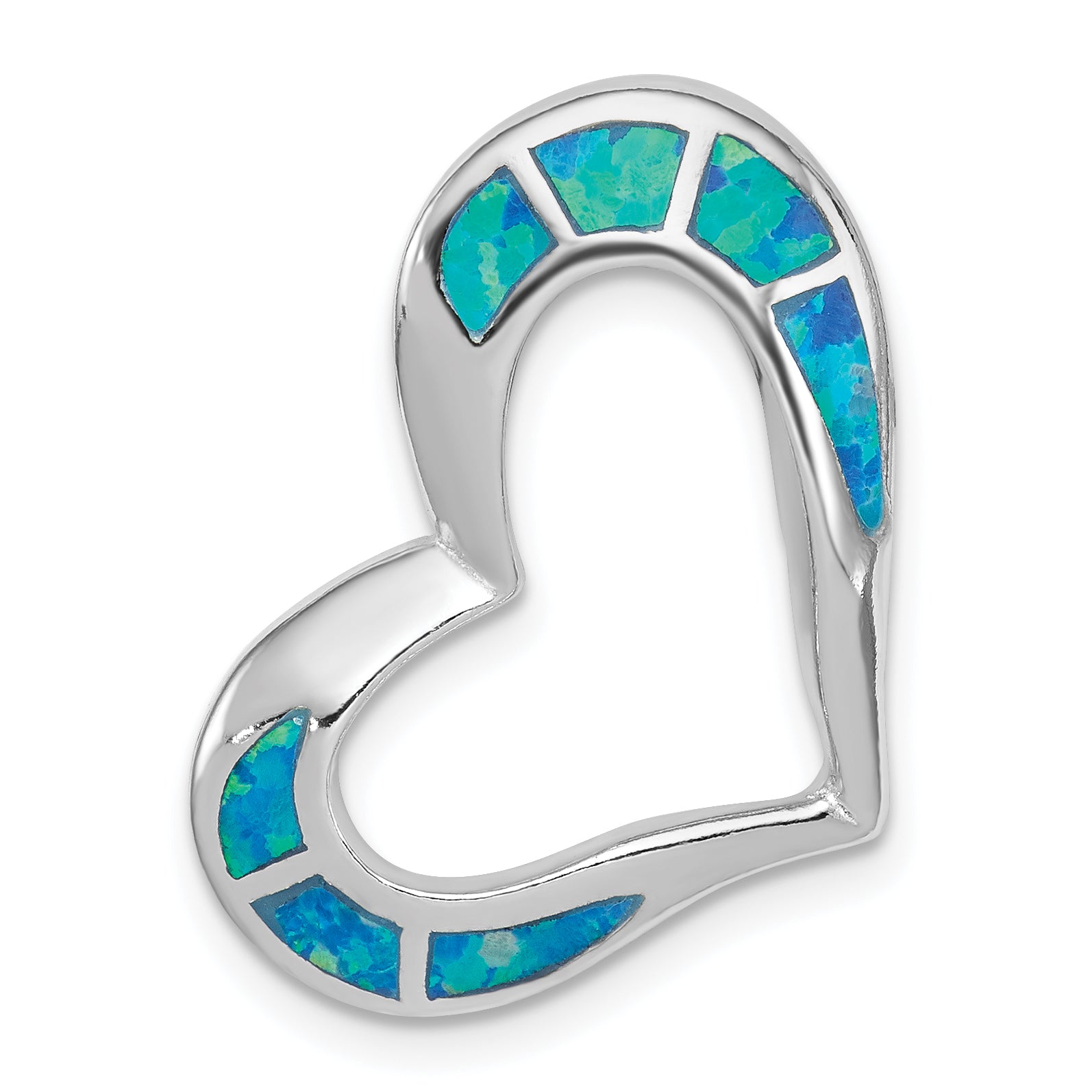 Sterling Silver Blue Inlay Created Opal Heart Pendant