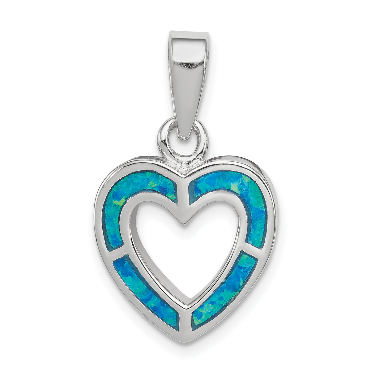 Sterling Silver  Blue Inlay Created Opal Heart Pendant