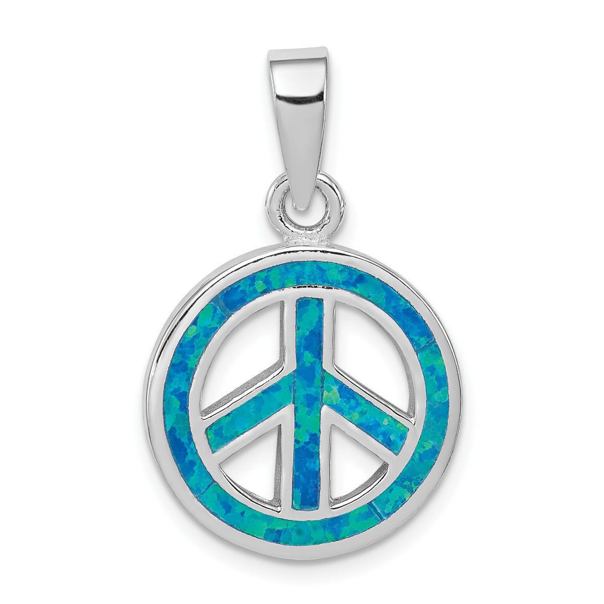 Sterling Silver Blue Inlay Created Opal  Peace Sign Pendant