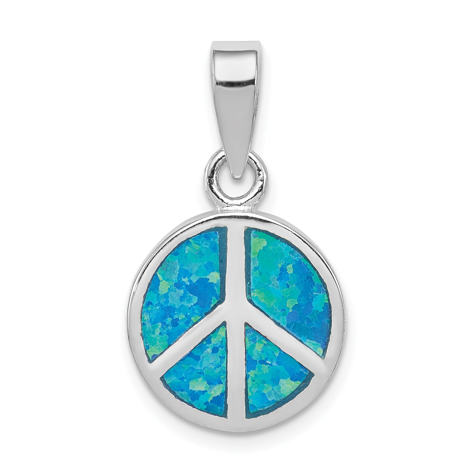 Sterling Silver Blue Inlay Created Opal  Peace Sign Pendant