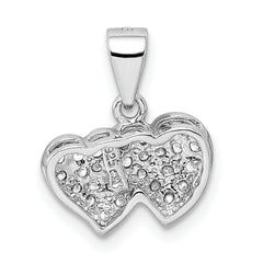 Sterling Silver Rhodium-plated CZ Small Double Hearts Pendant