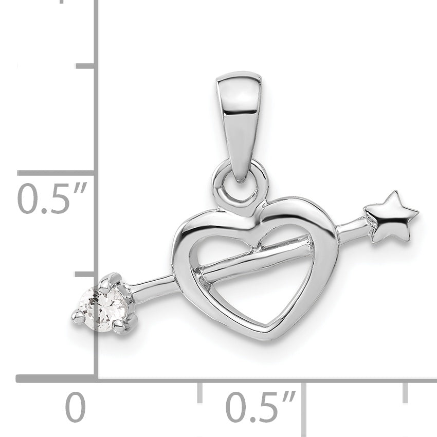 Sterling Silver Rhodium Plated CZ Heart w/ Arrow Pendant