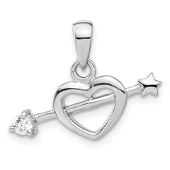 Sterling Silver Rhodium Plated CZ Heart w/ Star Arrow Pendant