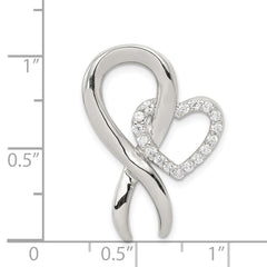 Sterling Silver Rhod-plated CZ Heart/Breast Cancer Ribbon Chain Slide