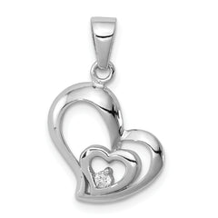 Sterling Silver Rhodium Plated CZ Heart Pendant