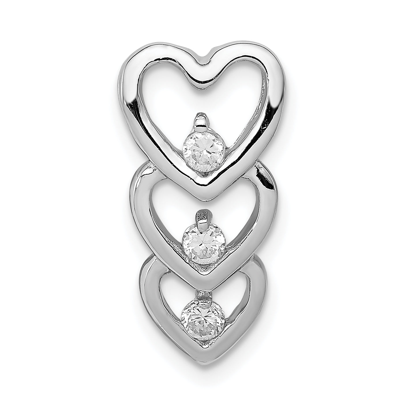 Sterling Silver Rhodium Plated CZ Multi Hearts Chain Slide