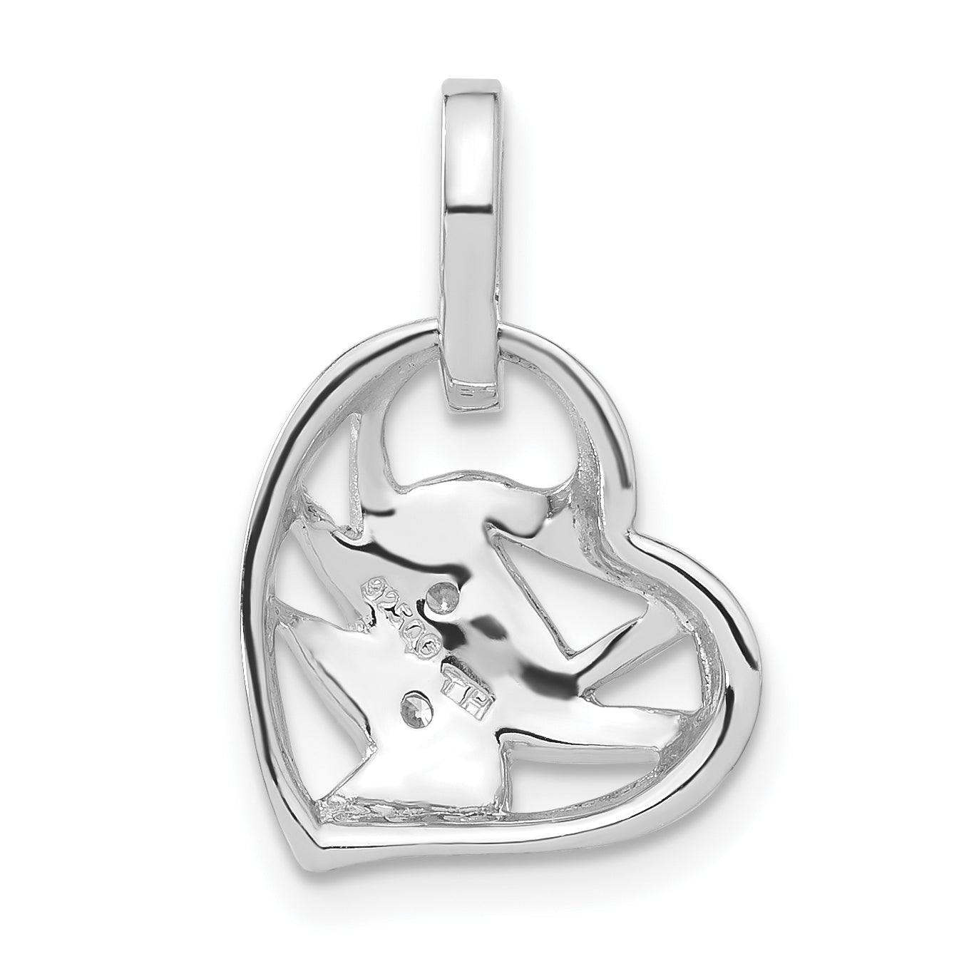 Sterling Silver Rhodium Plated CZ Heart Charm