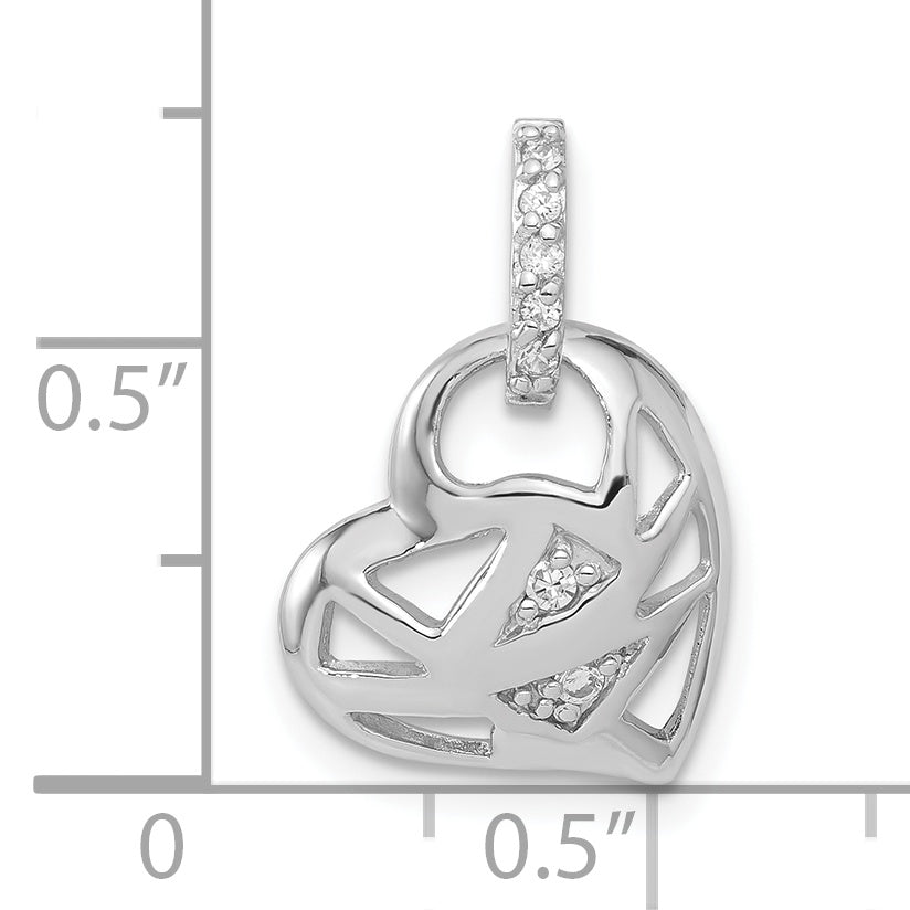 Sterling Silver Rhodium Plated CZ Heart Charm