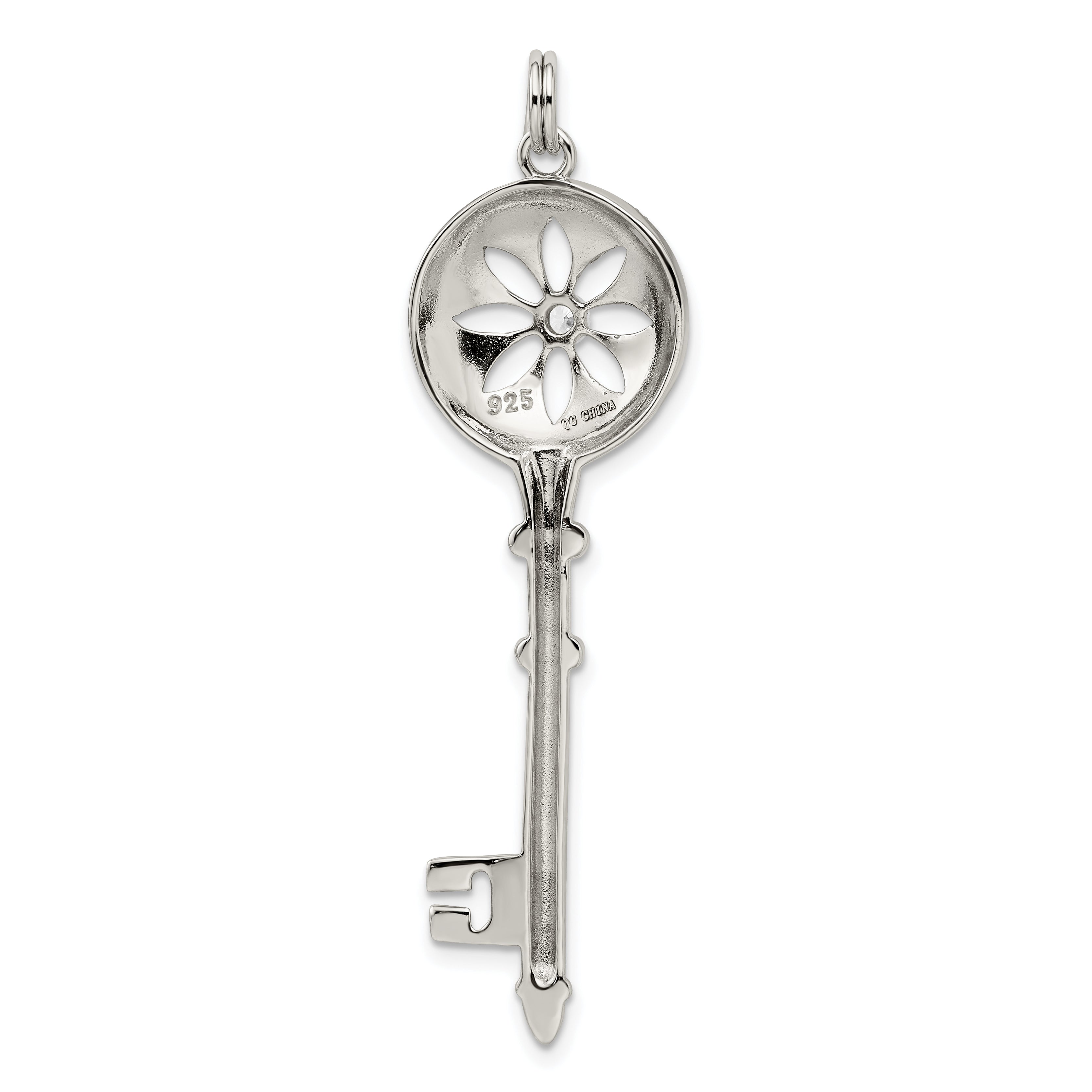 Sterling Silver Rhodium-plated CZ Key Pendant