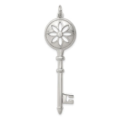 Sterling Silver Rhodium-plated CZ Key Pendant