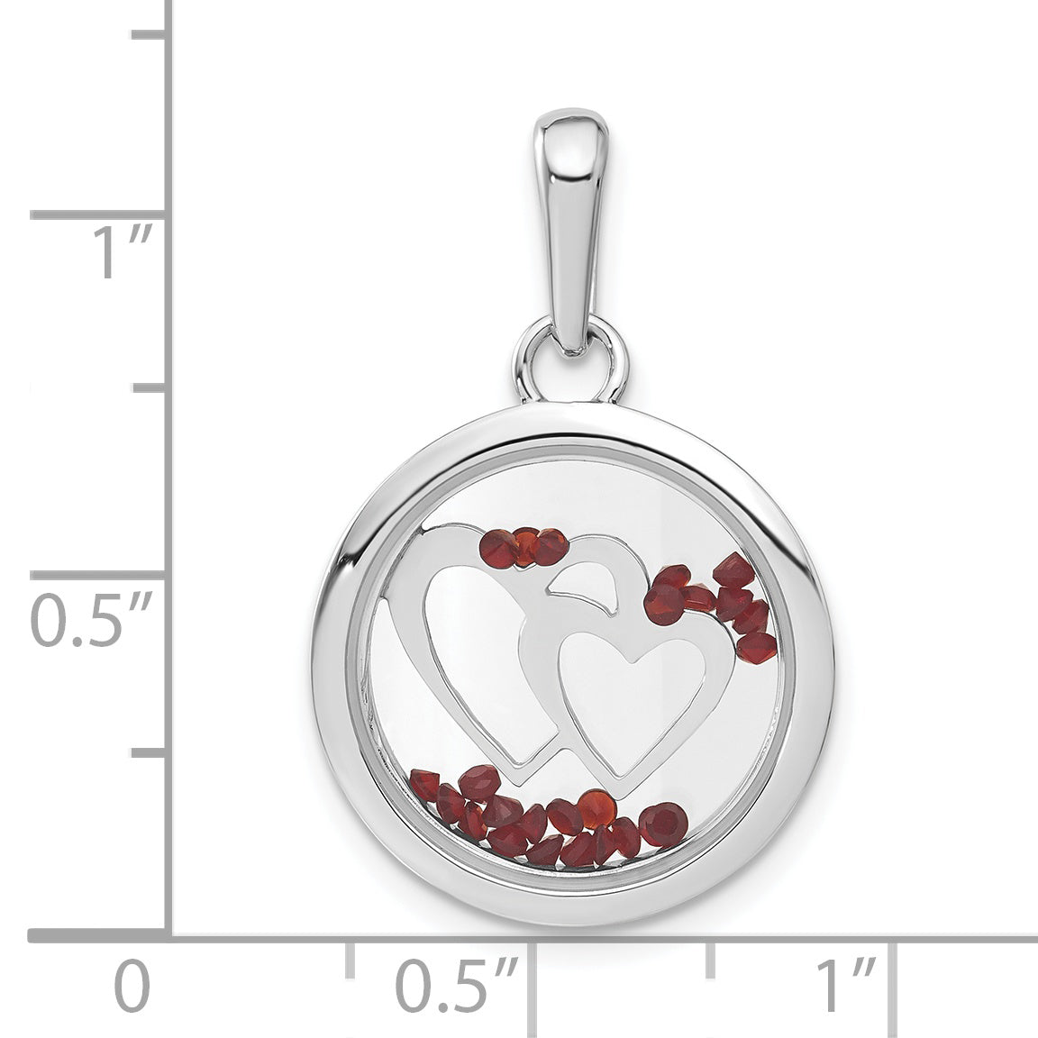 Sterling Silver Rhodium-plated Hearts & Floating Glass Beads Pendant