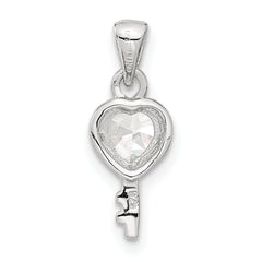 Sterling Silver Heart Shaped Key CZ Pendant