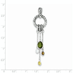 Sterling Silver Antiqued Brown/Green/YelloWith Clear CZ Pendant