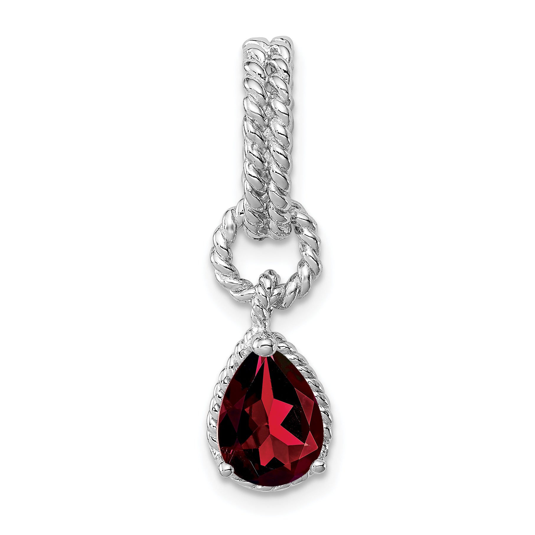 Sterling Garnet Pear Twisted Pendant