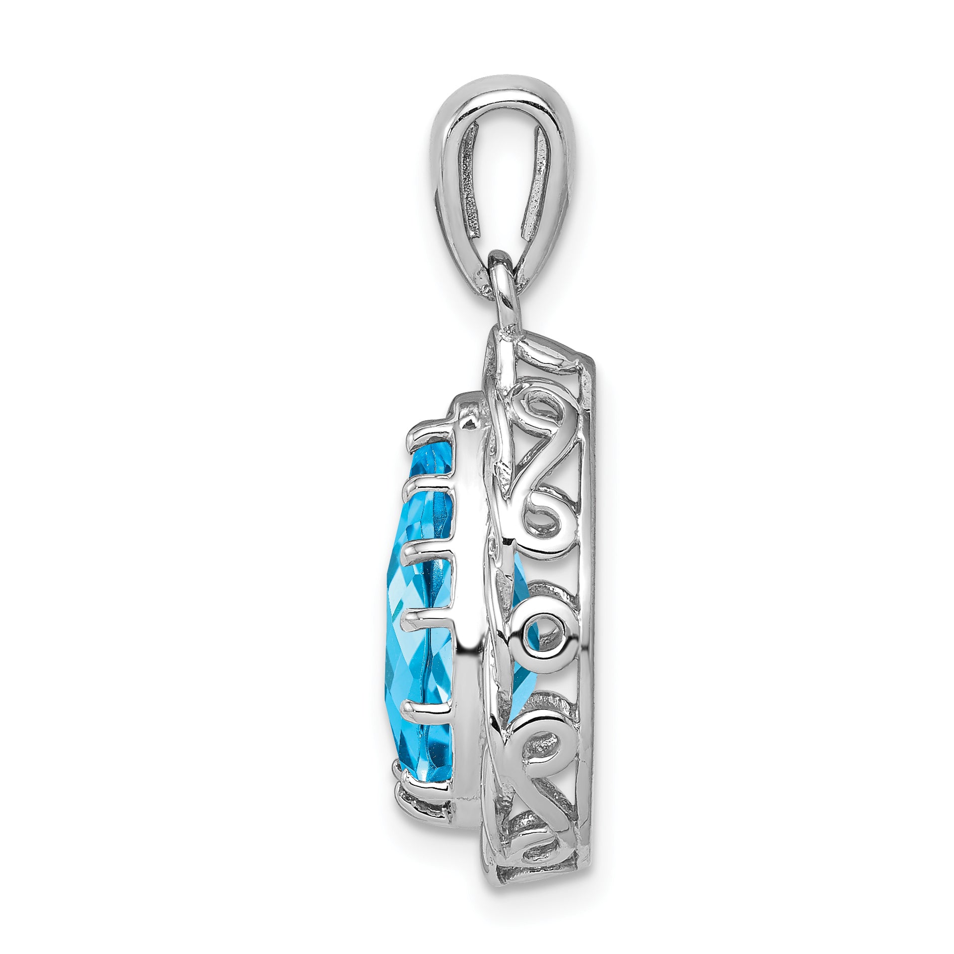 Sterling Silver Rhodium-plated Blue Topaz Pendant