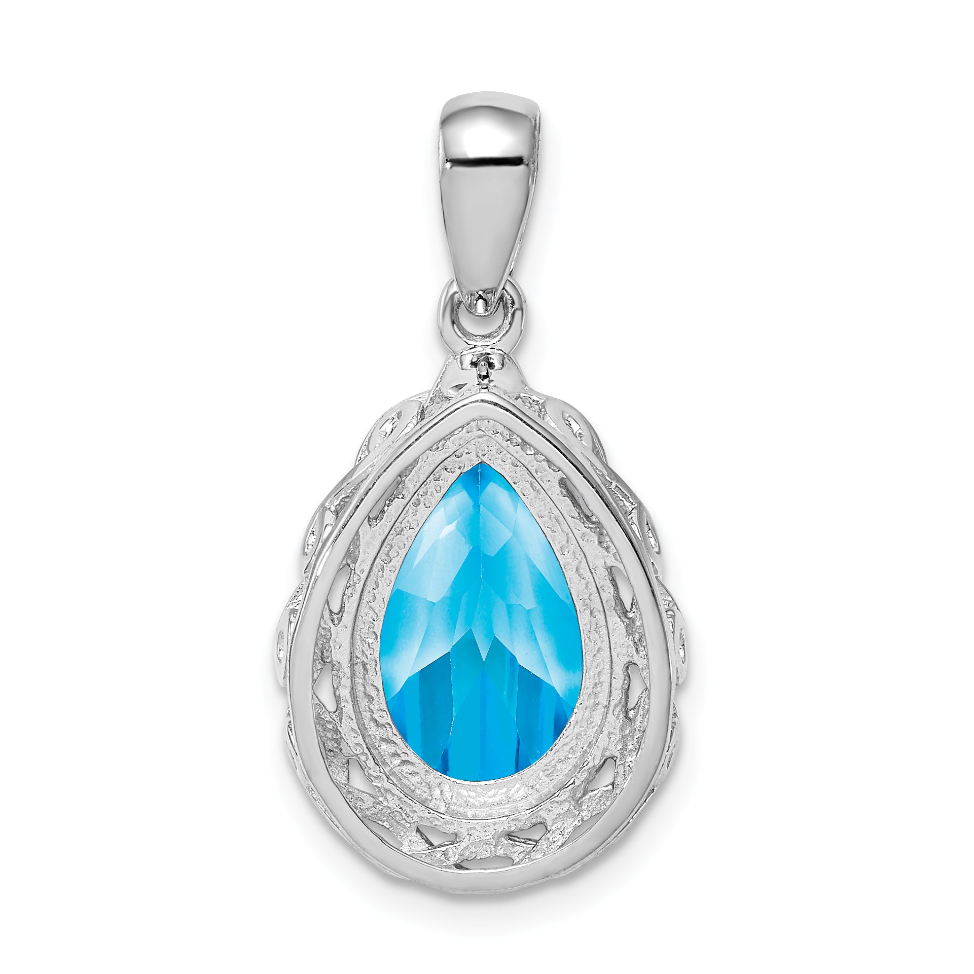 Sterling Silver Rhodium-plated Blue Topaz Pendant