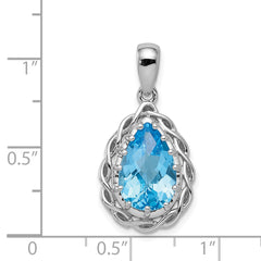 Sterling Silver Rhodium-plated Blue Topaz Pendant