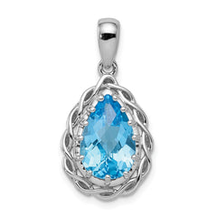 Sterling Silver Rhodium-plated Blue Topaz Pendant