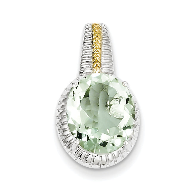 Sterling Silver w/ Flash Gold-plate Accent Green Quartz Pendant