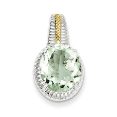 Sterling Silver w/ Flash Gold-plate Accent Green Quartz Pendant