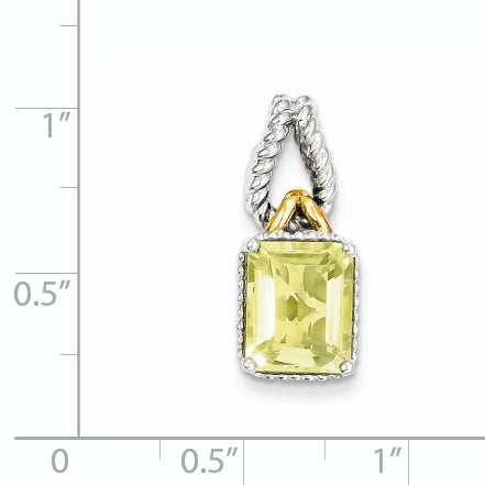 Sterling Silver With  Flash Gold-plate Accent Lemon Quartz Pendant