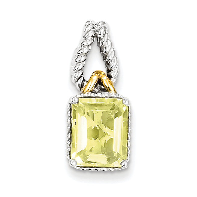 Sterling Silver w/ Flash Gold-plate Accent Lemon Quartz Pendant