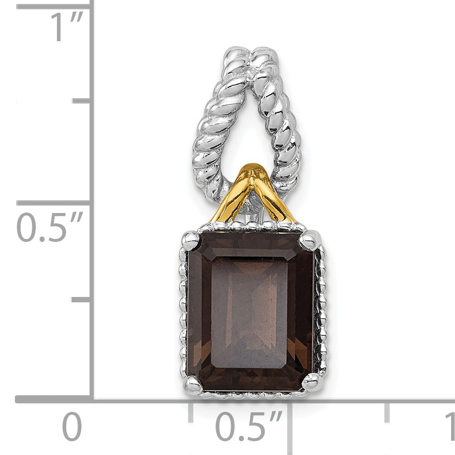 Sterling Silver Rhodium With Flash Gold-plate Accent Smoky Quartz Pendant