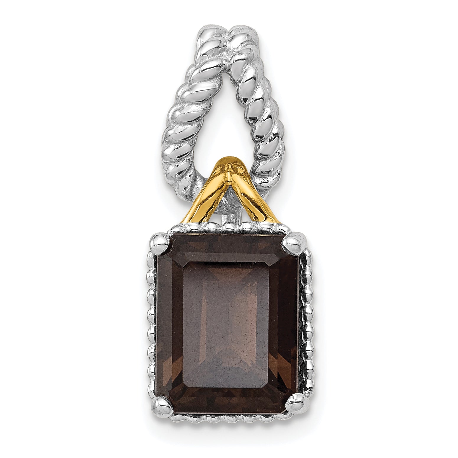 Sterling Silver Rhodium w/Flash Gold-plate Accent Smoky Quartz Pendant