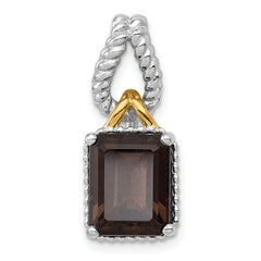 Sterling Silver Rhodium w/Flash Gold-plate Accent Smoky Quartz Pendant