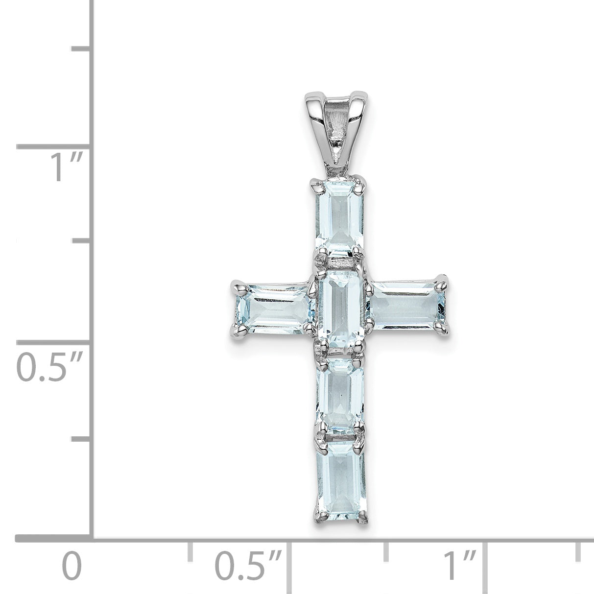 Sterling Silver Rhodium Plated Aquamarine Cross Pendant