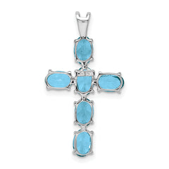 Sterling Silver Rhodium Plated Light Swiss Blue Topaz Cross Pendant