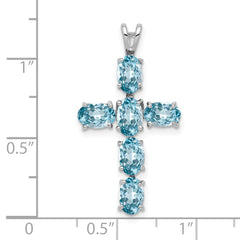 Sterling Silver Rhodium Plated Light Swiss Blue Topaz Cross Pendant