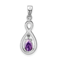 Sterling Silver Rhodium Plated Diamond and Amethyst Teardrop Pendant