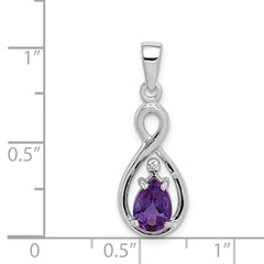 Sterling Silver Rhodium Plated Diamond and Amethyst Teardrop Pendant