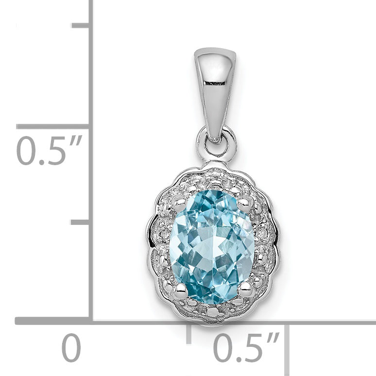 Sterling Silver Rhodium Plated Diamond & Light Swiss BT Oval Pendant