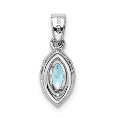 Sterling Silver Rhodium-plated Diamond and Aquamarine Pendant