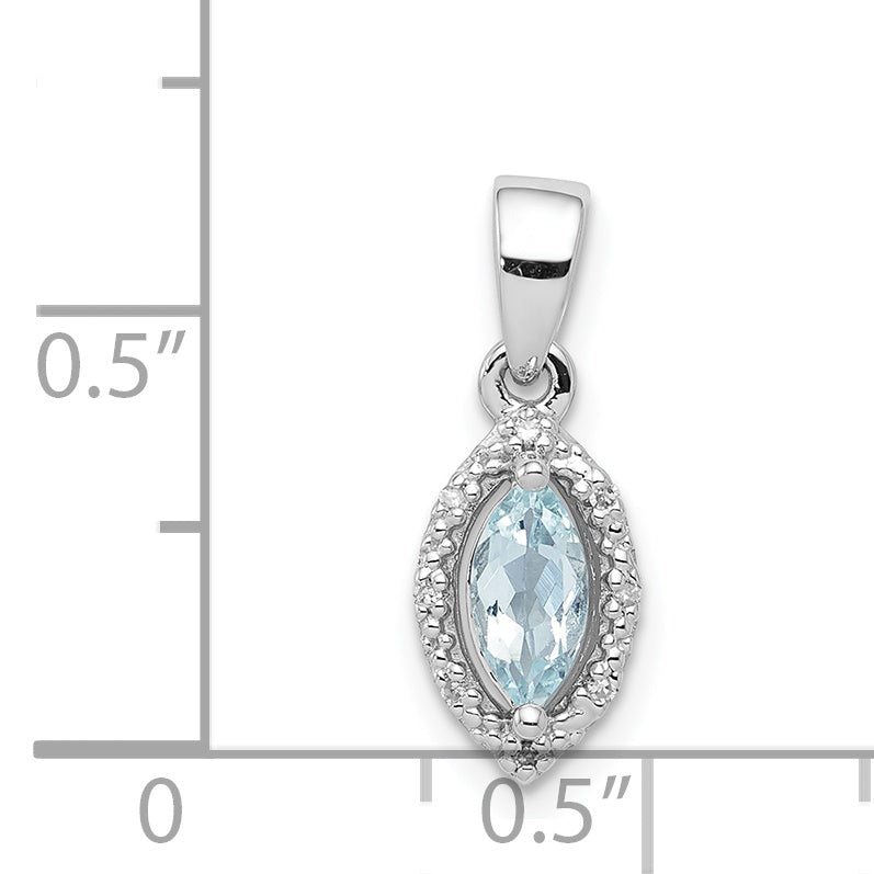 Sterling Silver Rhodium-plated Diamond and Aquamarine Pendant