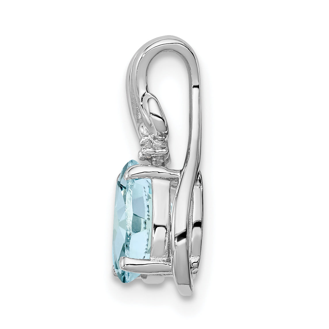 Sterling Silver Rhodium Plated Dia. & Aquamarine Oval Pendant