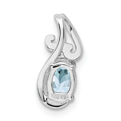 Sterling Silver Rhodium Plated Dia. & Aquamarine Oval Pendant