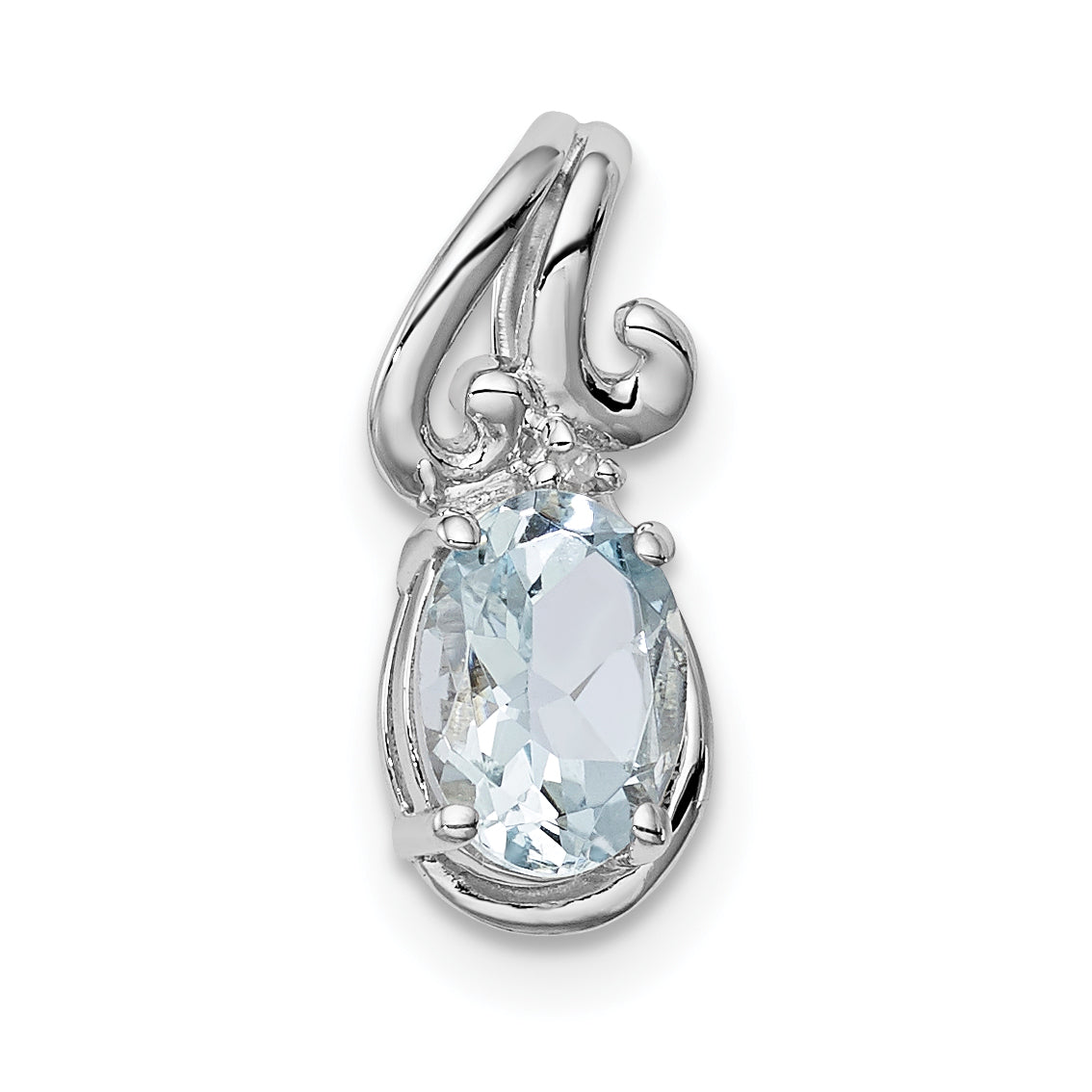 Sterling Silver Rhodium Plated Dia. & Aquamarine Oval Pendant