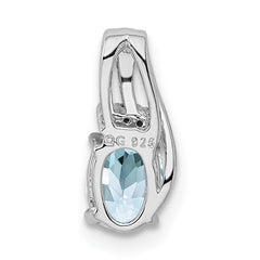 Sterling Silver Rhodium Plated Dia. & Aquamarine Oval Pendant