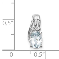 Sterling Silver Rhodium Plated Dia. & Aquamarine Oval Pendant