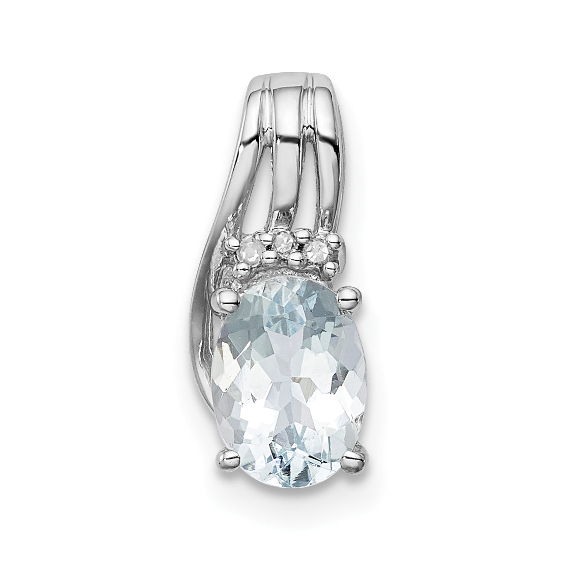 Sterling Silver Rhodium Plated Dia. & Aquamarine Oval Pendant